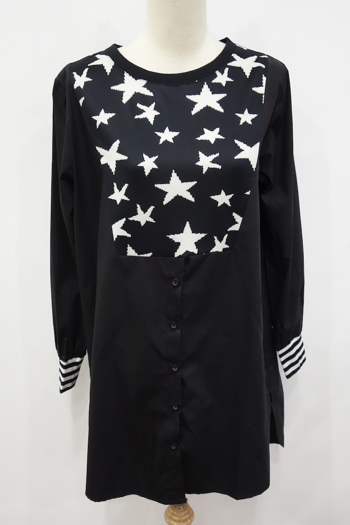 WT6999 Fashion Long Top Black