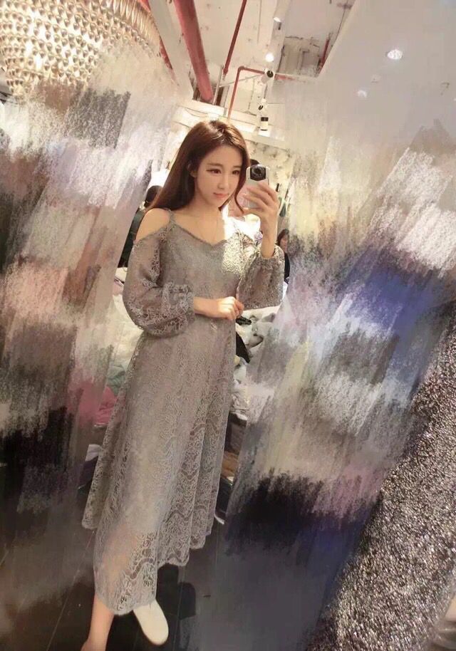 WD7018 Two Pieces Lace Dress Grey