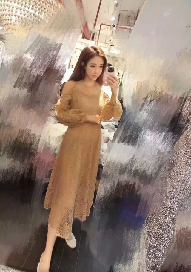 WD7018 Two Pieces Lace Dress Khaki