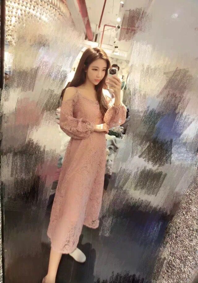 WD7018 Two Pieces Lace Dress Pink