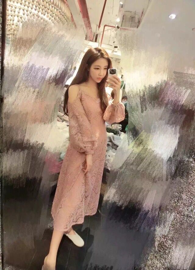 WD7018 Two Pieces Lace Dress Pink