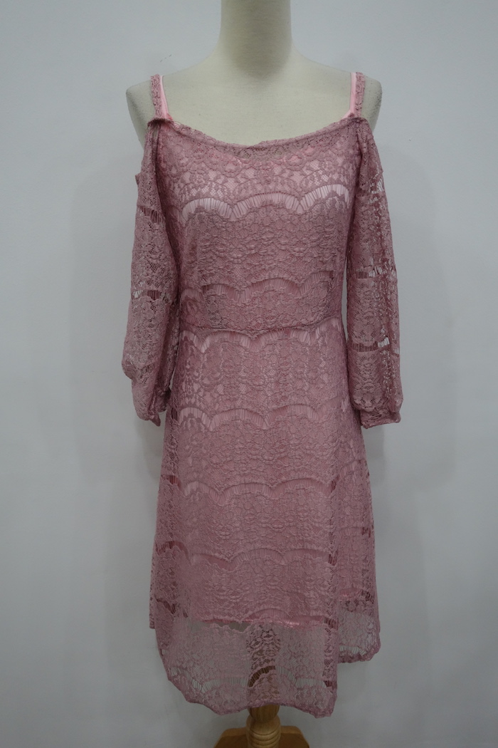 WD7018 Two Pieces Lace Dress Pink