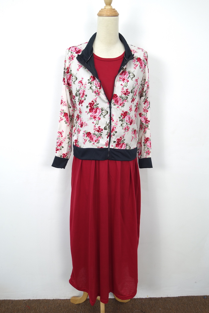 WH1155 Floral Jubah Set Maroon
