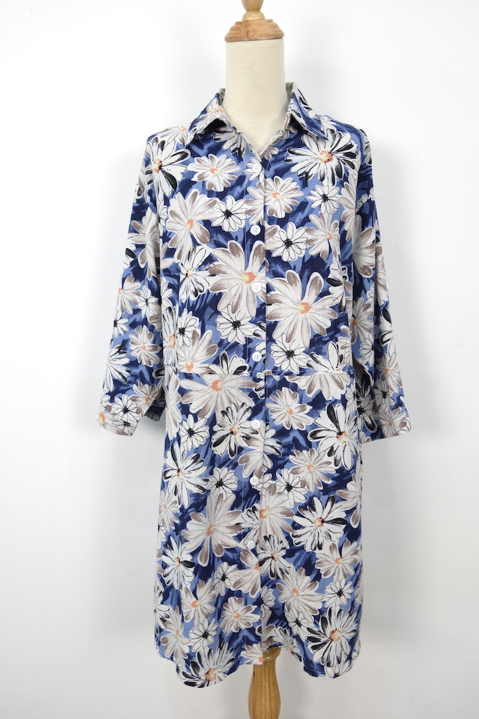 WD1156 Fashion Floral Dress Dark Blue