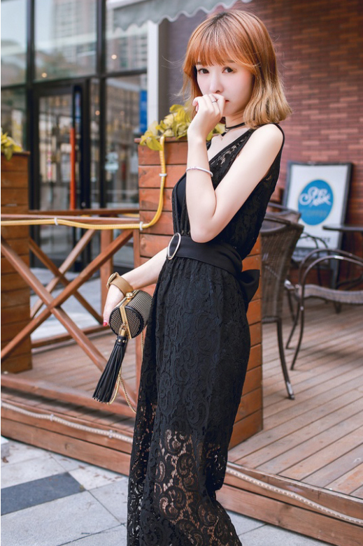 WP7162 Sexy Lace Jumpsuit Black