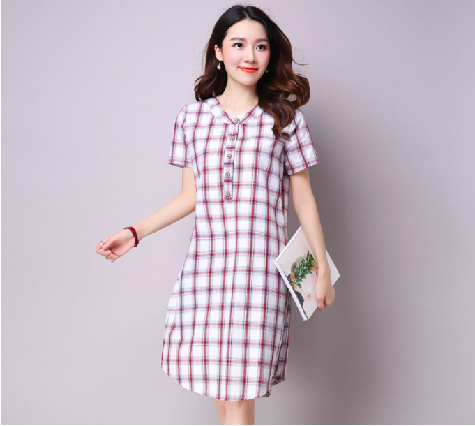 WD7169 Fashion Checker Dress Red