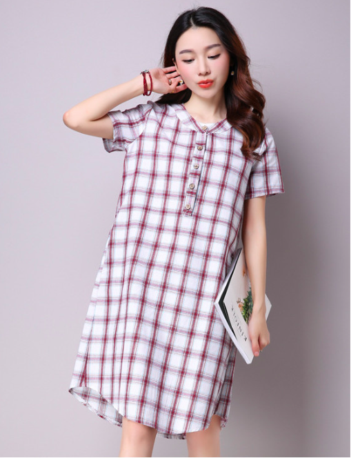 WD7169 Fashion Checker Dress Red