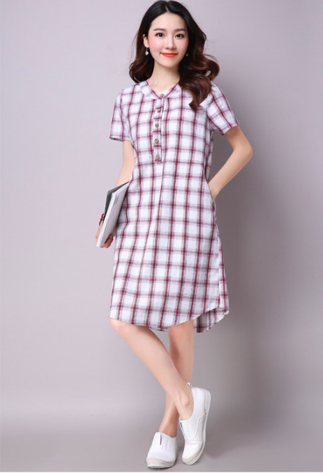 WD7169 Fashion Checker Dress Red