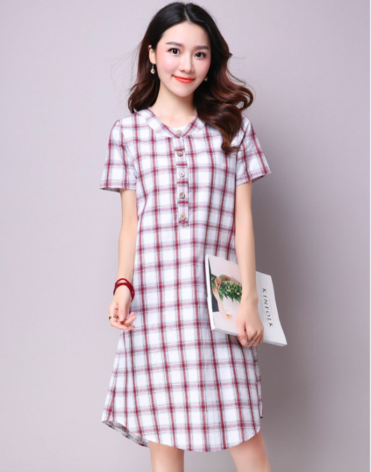 WD7169 Fashion Checker Dress Red