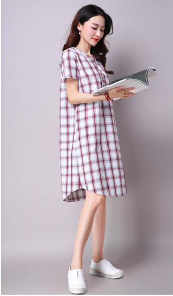 WD7169 Fashion Checker Dress Red