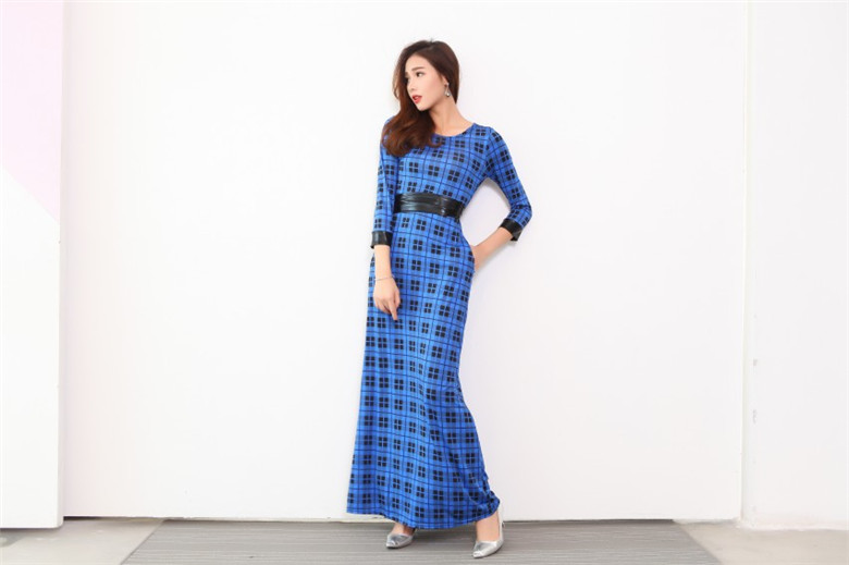 WD6990 Checker Maxi Dress Dark Blue