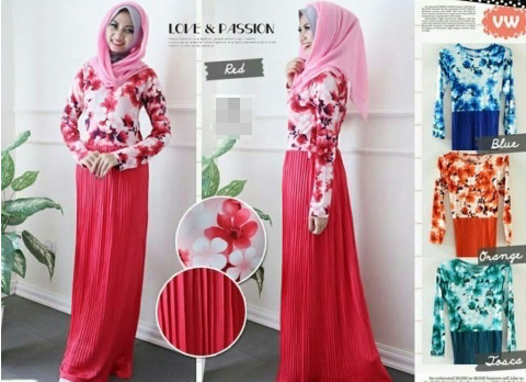 WH1161 One Piece Floral Jubah Red