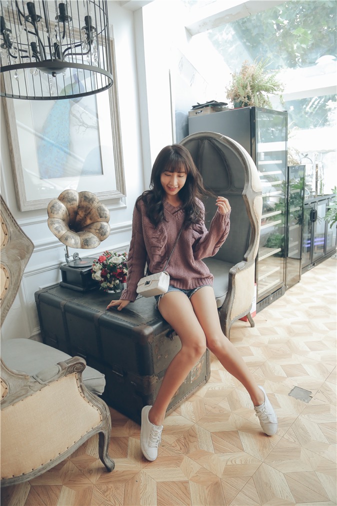 WT7298 Casual Knit Top Purple