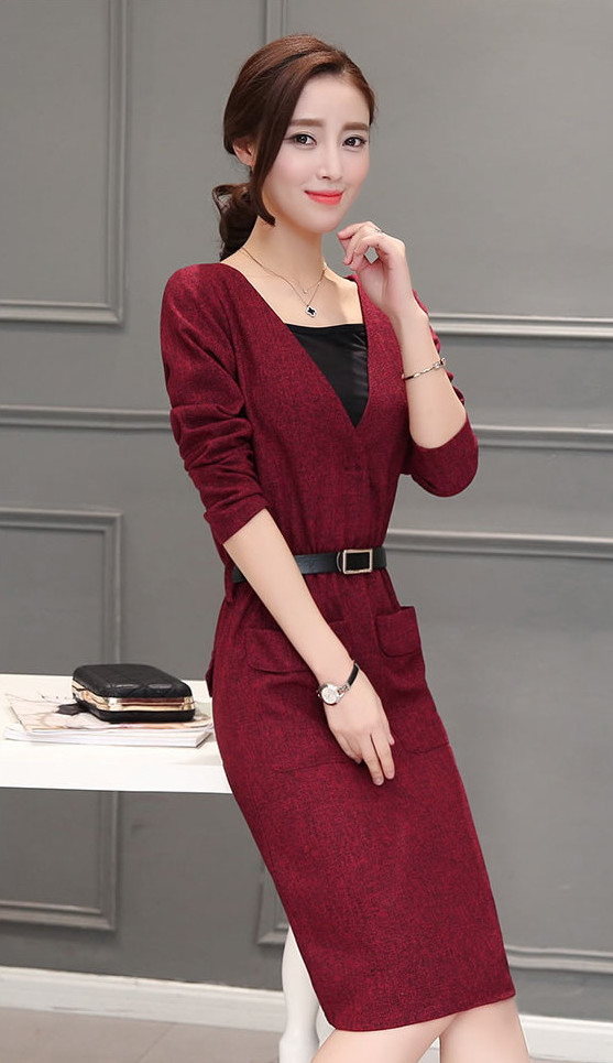WD7312 Elegant Two Pieces Dress Red