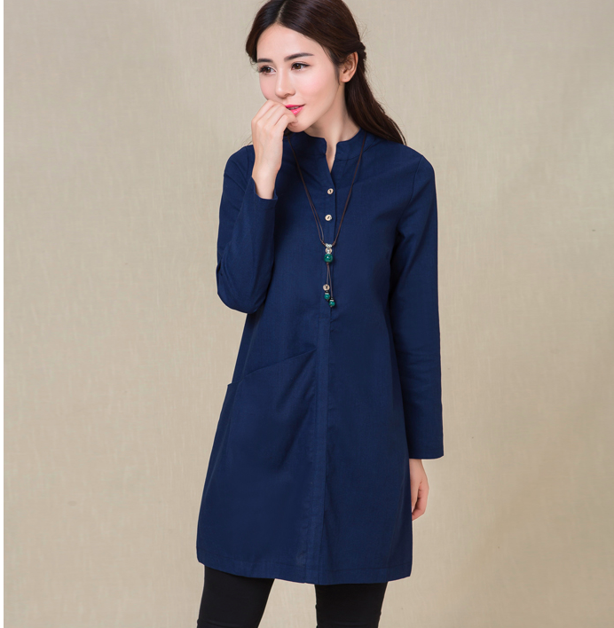 WT7318 Trendy Long Top Dark Blue
