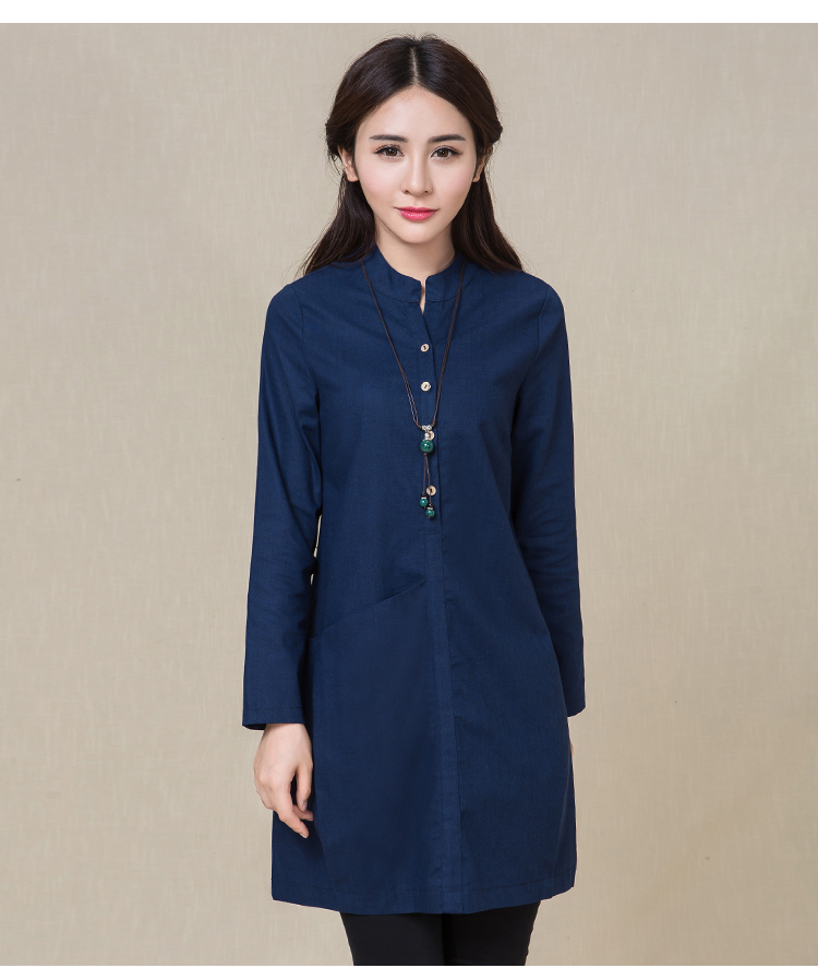 WT7318 Trendy Long Top Dark Blue