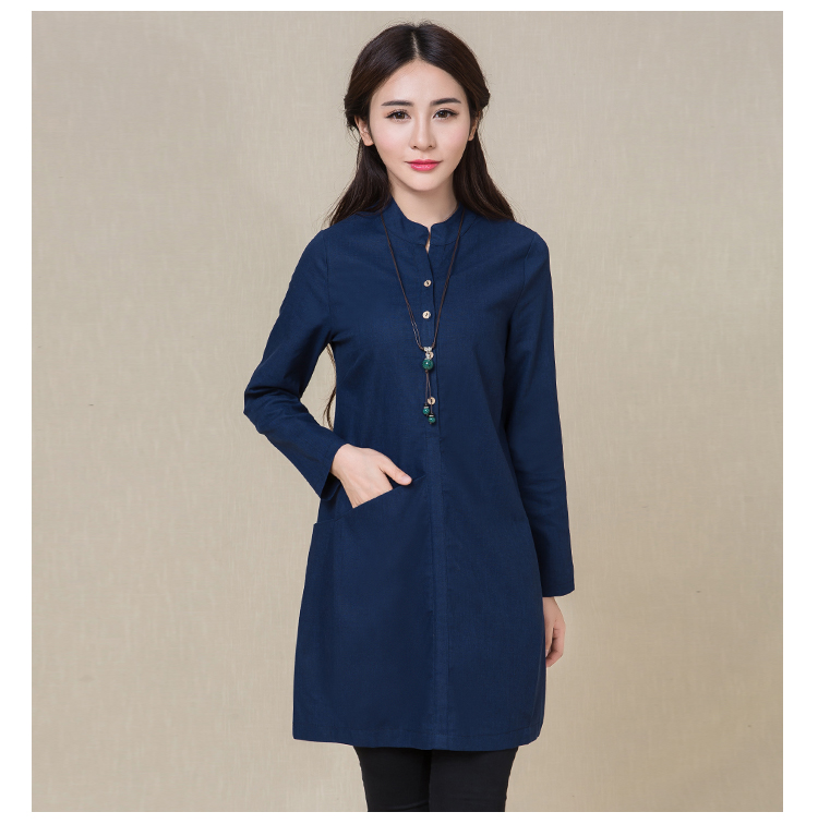 WT7318 Trendy Long Top Dark Blue