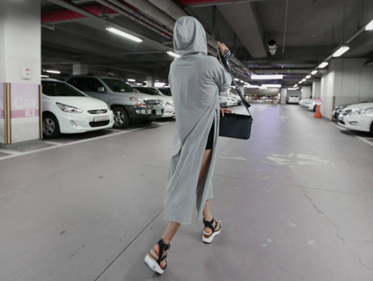 WD7324 Fashion Hooded Dress Grey