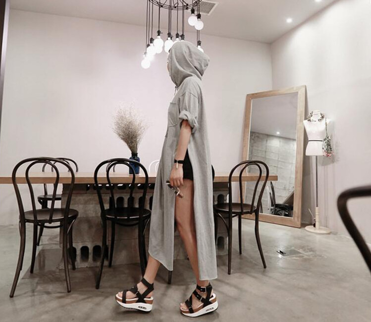 WD7324 Fashion Hooded Dress Grey