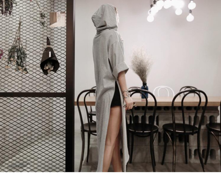 WD7324 Fashion Hooded Dress Grey
