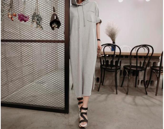 WD7324 Fashion Hooded Dress Grey