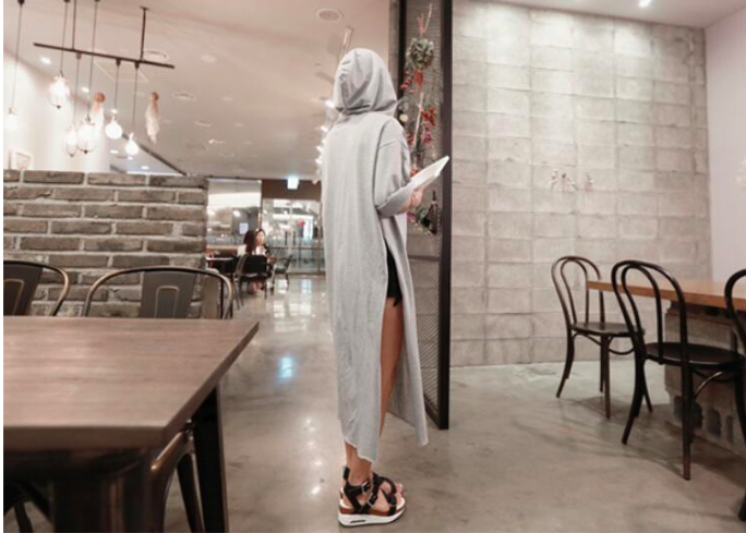 WD7324 Fashion Hooded Dress Grey