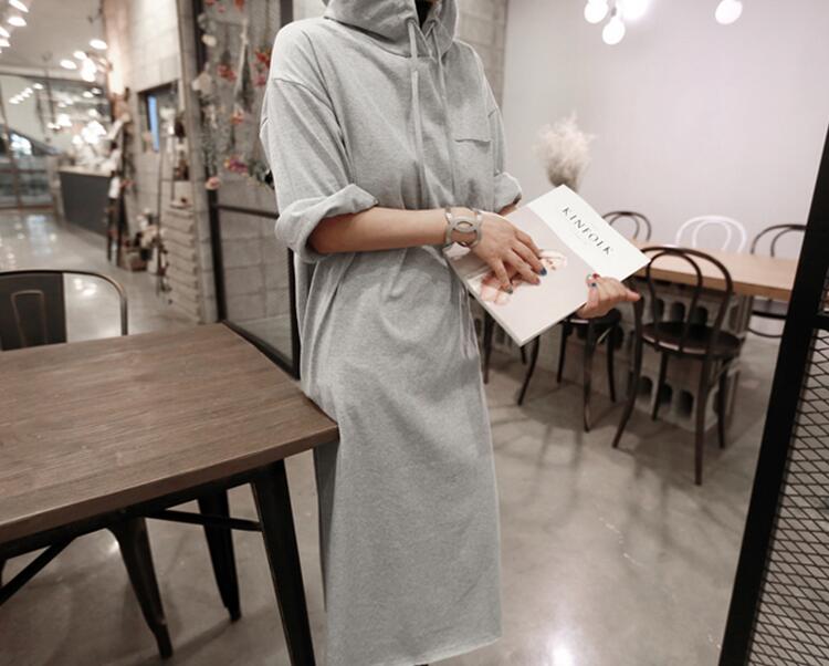 WD7324 Fashion Hooded Dress Grey