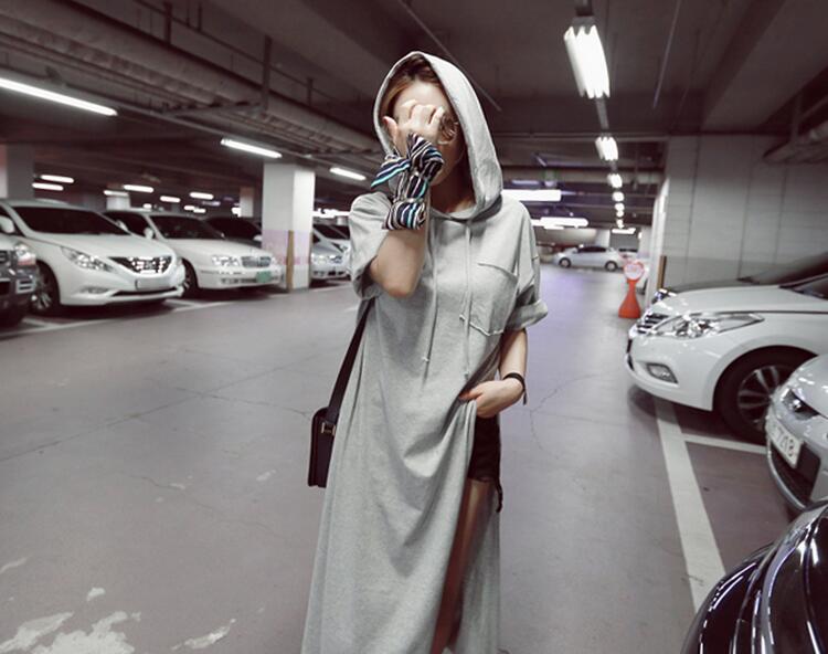 WD7324 Fashion Hooded Dress Grey