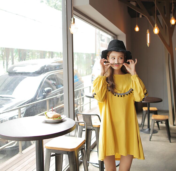 WD7354 Korea Stylish Dress Yellow