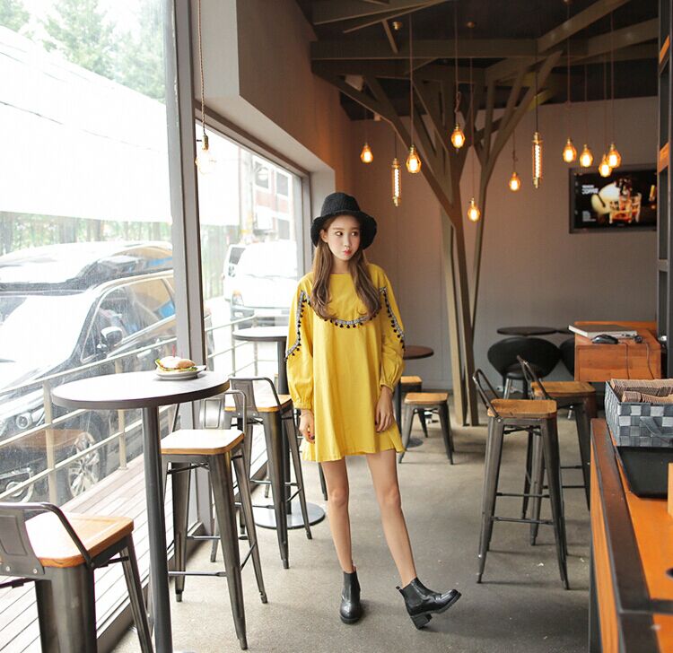WD7354 Korea Stylish Dress Yellow