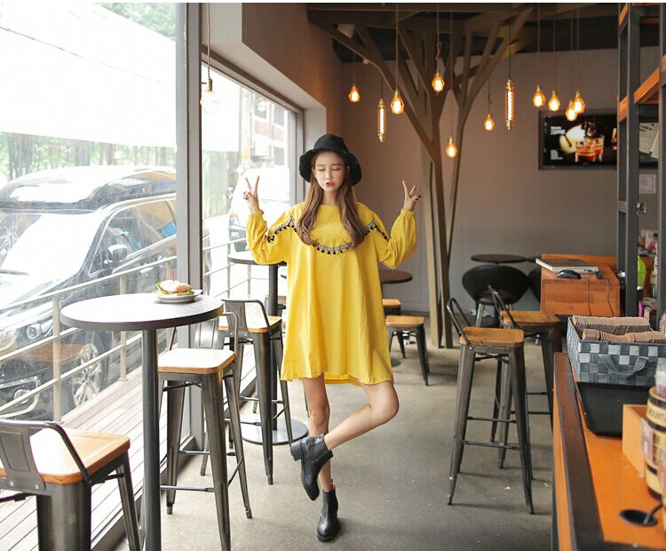 WD7354 Korea Stylish Dress Yellow