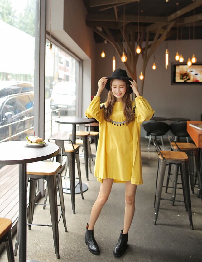 WD7354 Korea Stylish Dress Yellow