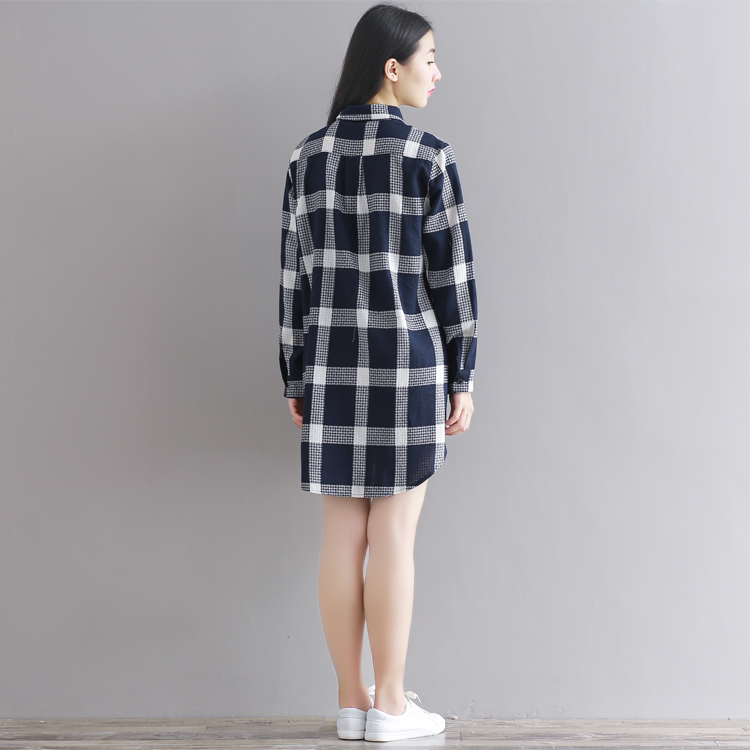 WD7380 Fashion Checker Dress Dark Blue
