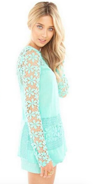 WT7418 Fashion Lace Top Turquoise
