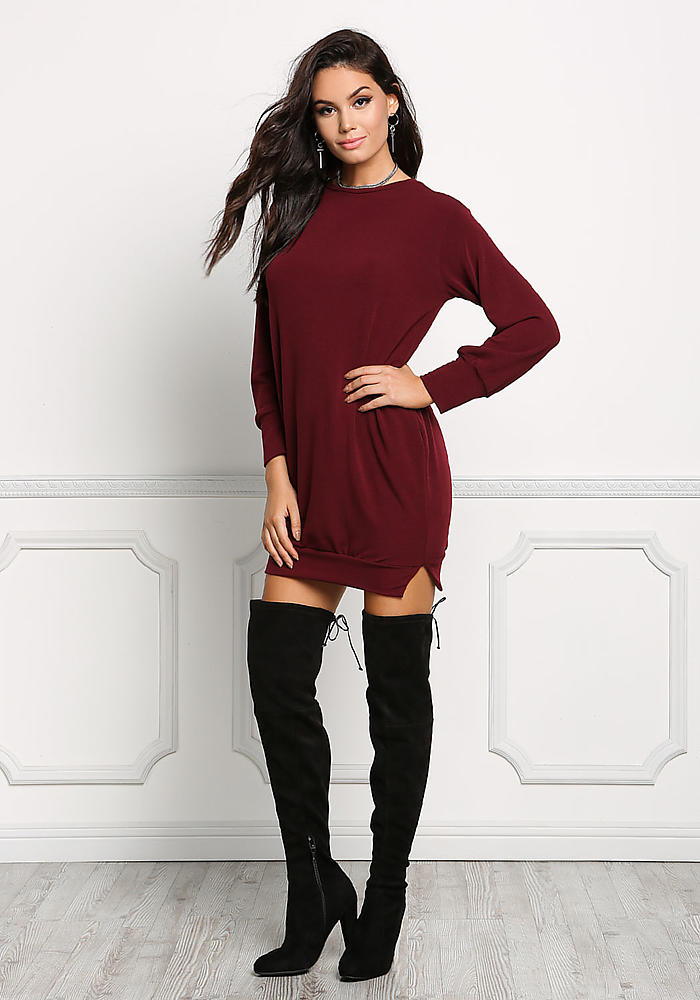 WD7475 Stylish Dress Maroon