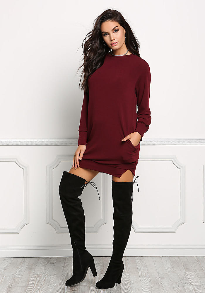 WD7475 Stylish Dress Maroon