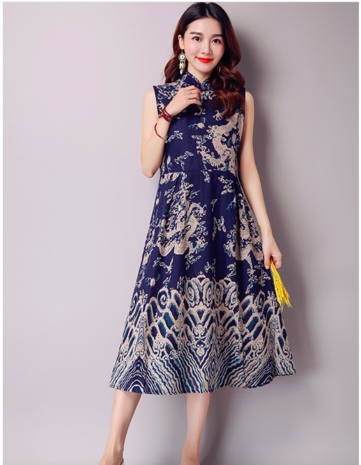 WC3770 Elegant Fashion Cheongsam Blue