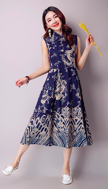 WC3770 Elegant Fashion Cheongsam Blue