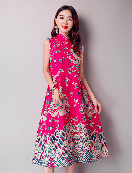 WC3770 Elegant Fashion Cheongsam Pink