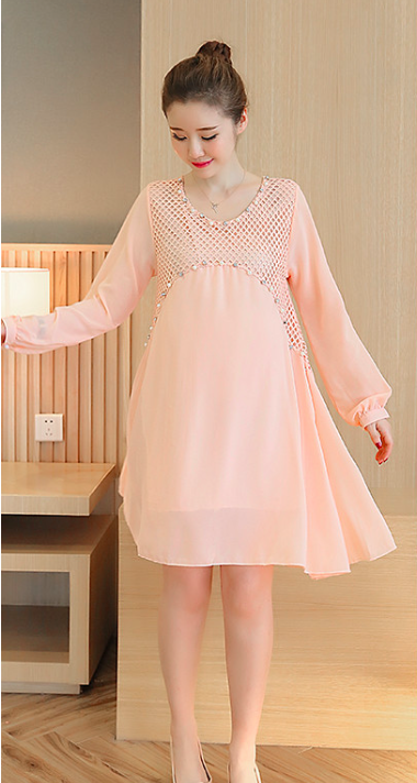 WD7497 Fashion Maternity Dress Pink