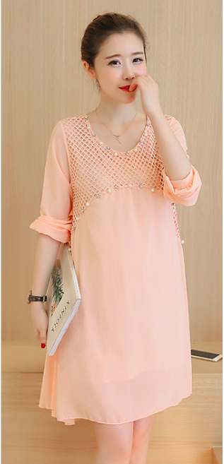 WD7497 Fashion Maternity Dress Pink