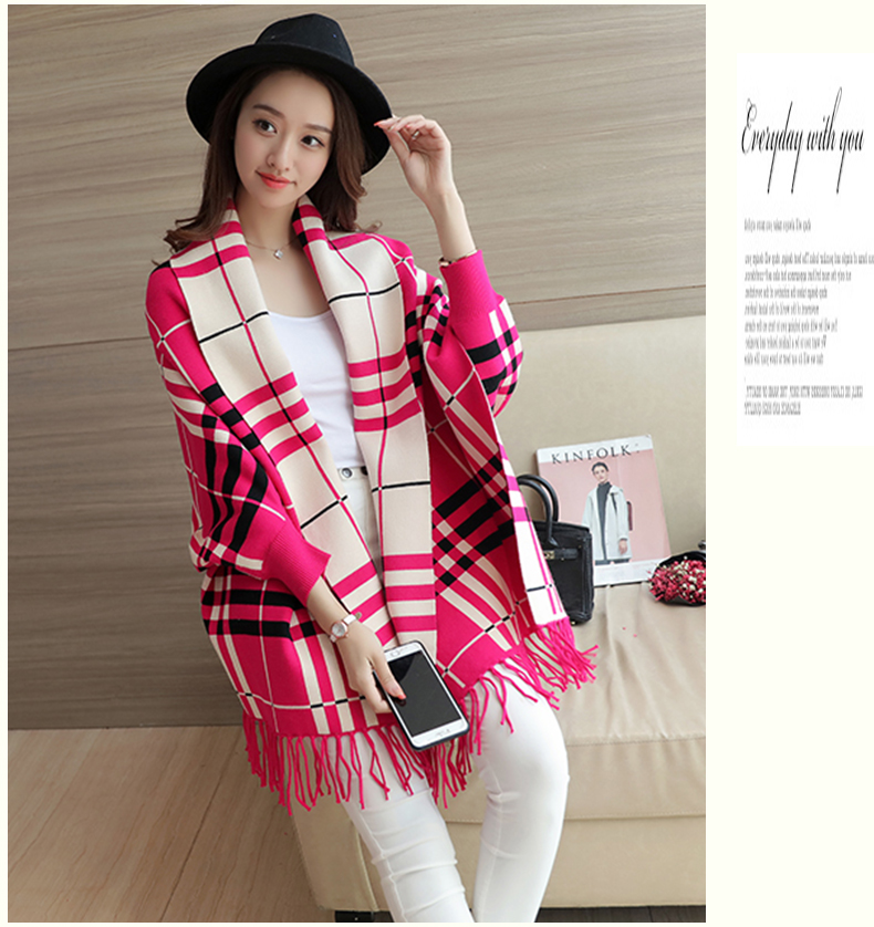 WJ3791 Checker Cardigan Dark Pink