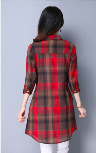 WT7533 Checker Long Top Red