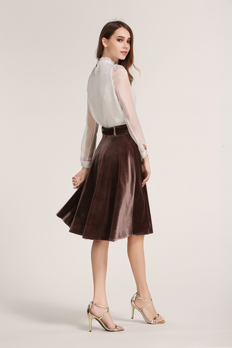 WK7550 Elegant Velvet Skirt Brown