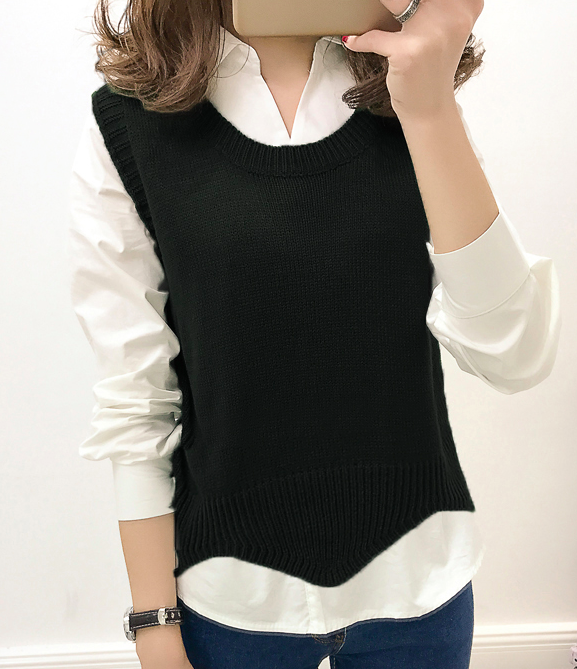 WT3808 Fashion Two Pieces Top Black (1 Set)