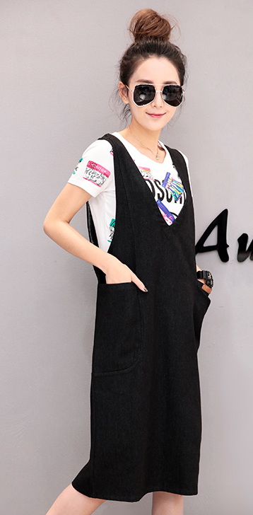 WD7568 Stylish Denim Dress Black
