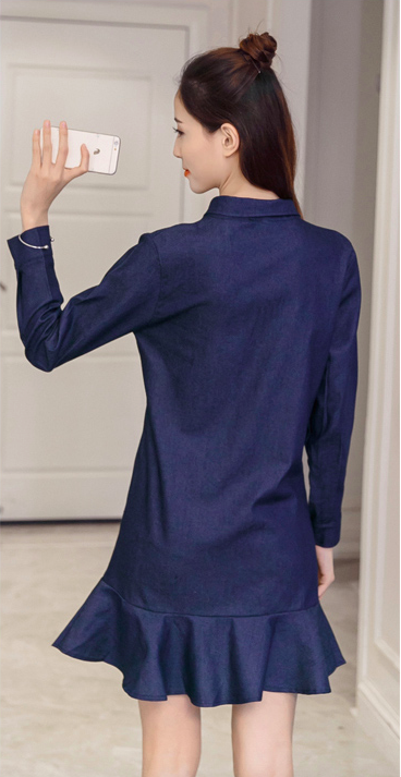 WD7574 Fashion Denim Dress Dark Blue
