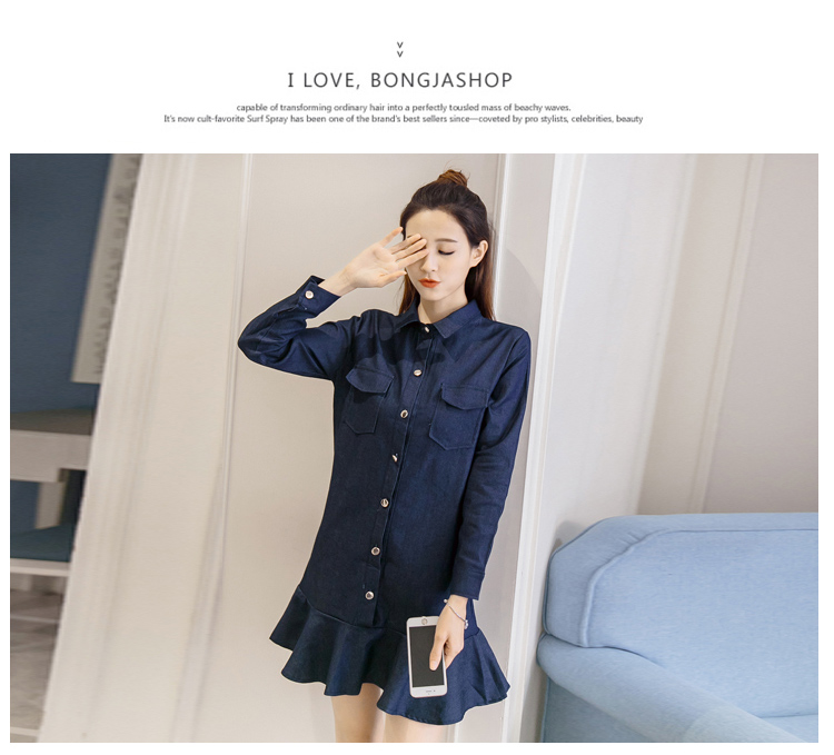 WD7574 Fashion Denim Dress Dark Blue