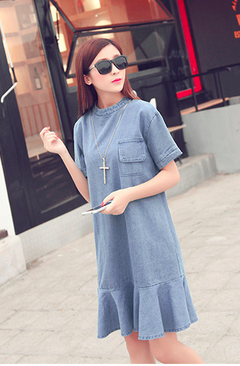 WD7590 Stylish Denim Dress Light Blue
