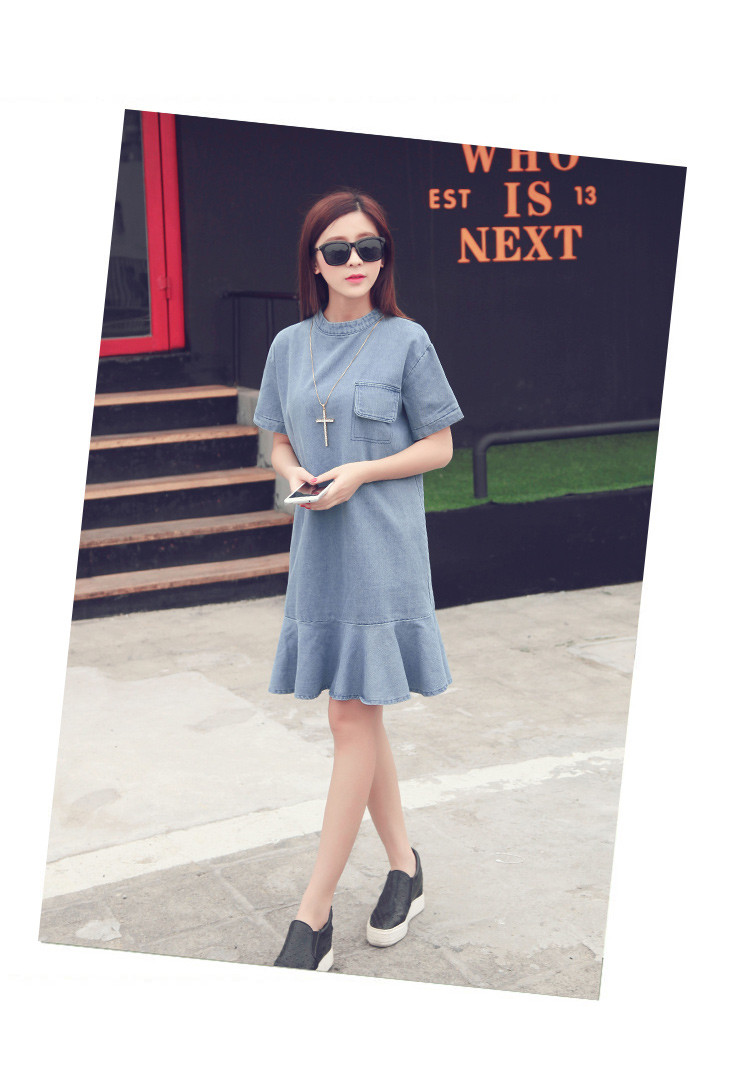 WD7590 Stylish Denim Dress Light Blue